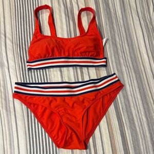 Xhilaration Red Bikini Bottom with Striped Waistband